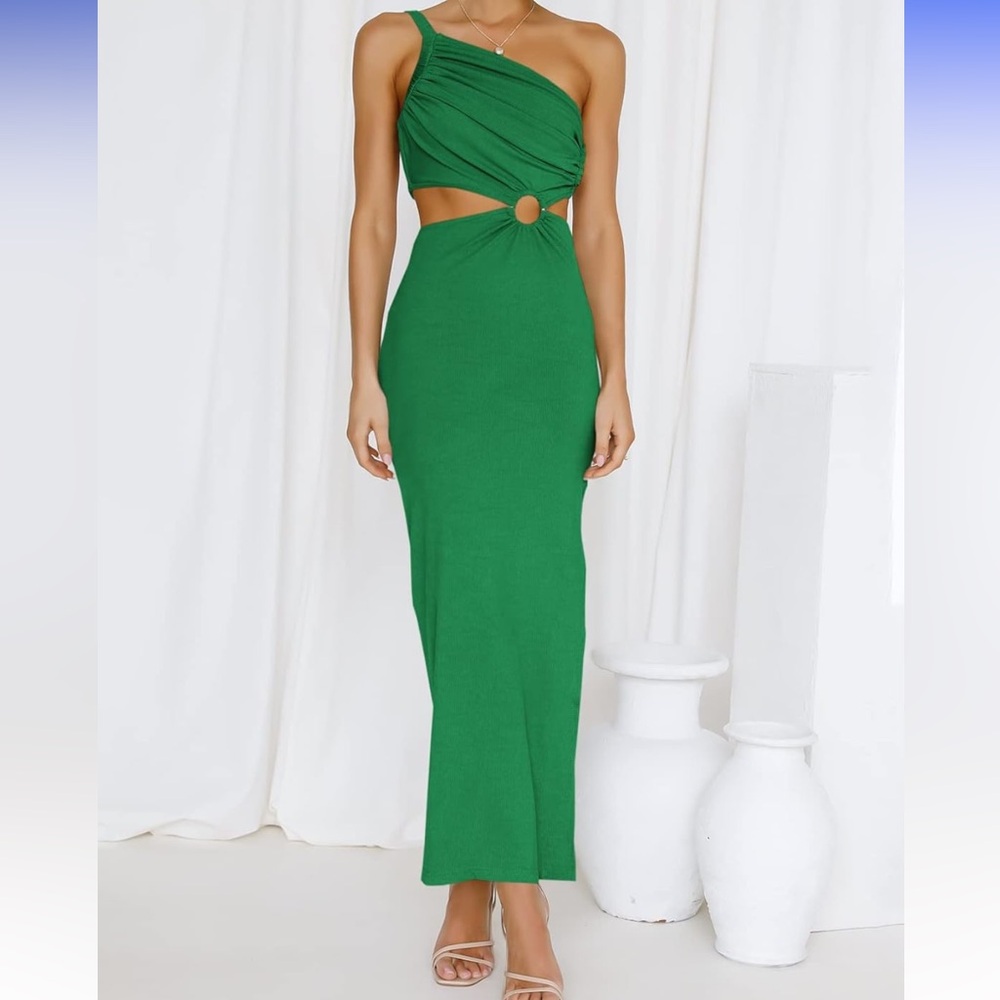 Chic Green One-Shoulder Maxi Dress